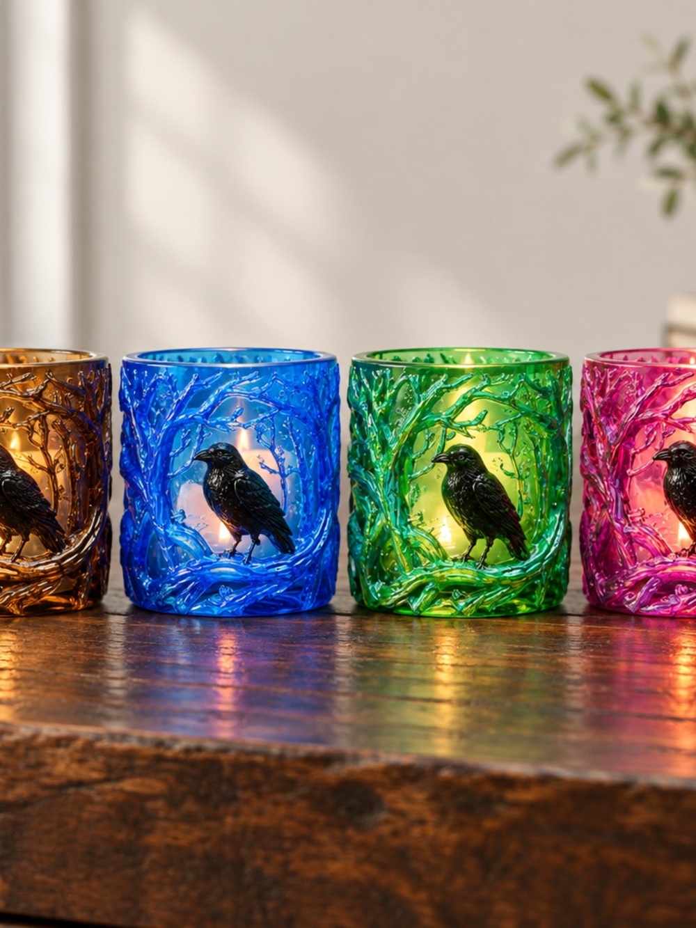 Decorative Blue Glass Raven Tumbler